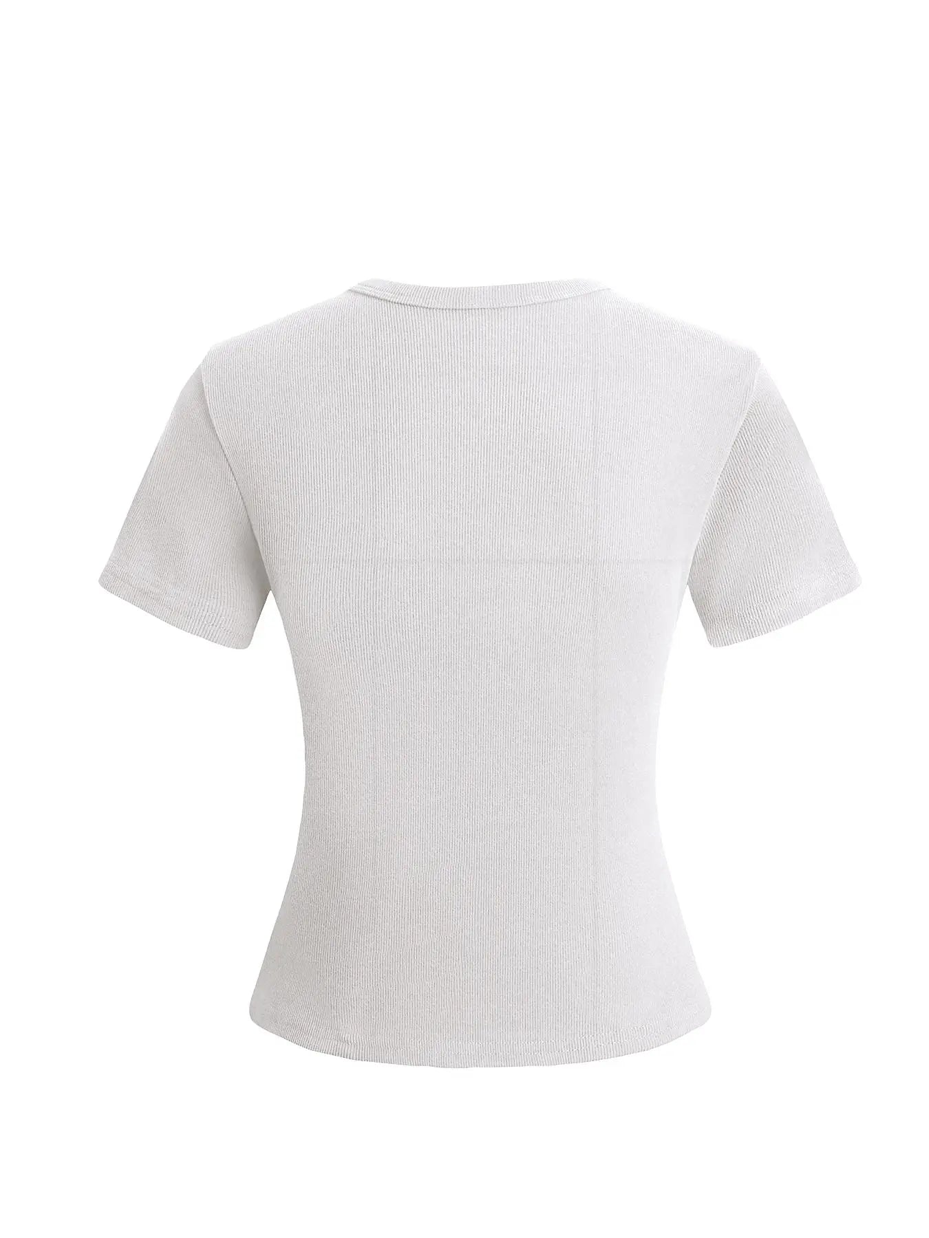 Women'S Short Sleeve round Neck Button Front Ribbed Tee, Button Closure Top, Casual Basic Minimalist Fitted Top for Daily Wear, Ladies Clothes for All Seasons, Womenswear