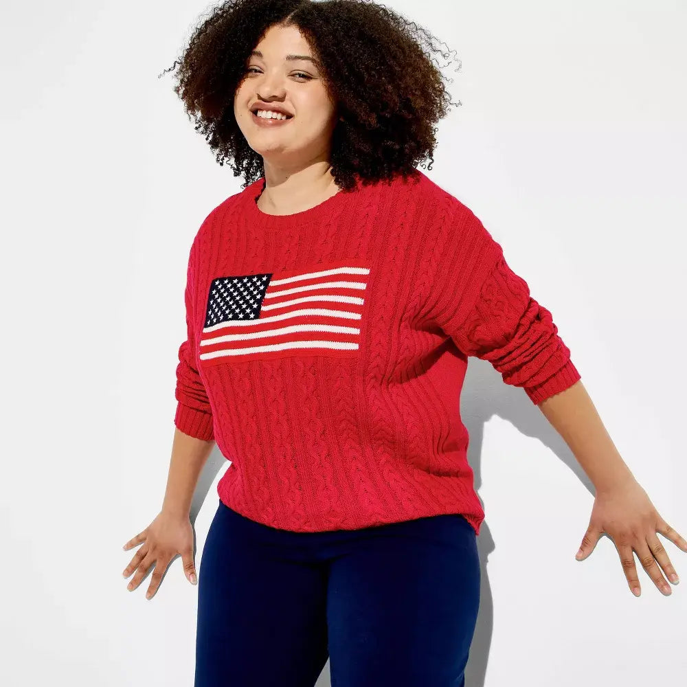 Women'S Crewneck American Flag Pullover Sweater - Wild Fable Light Flags