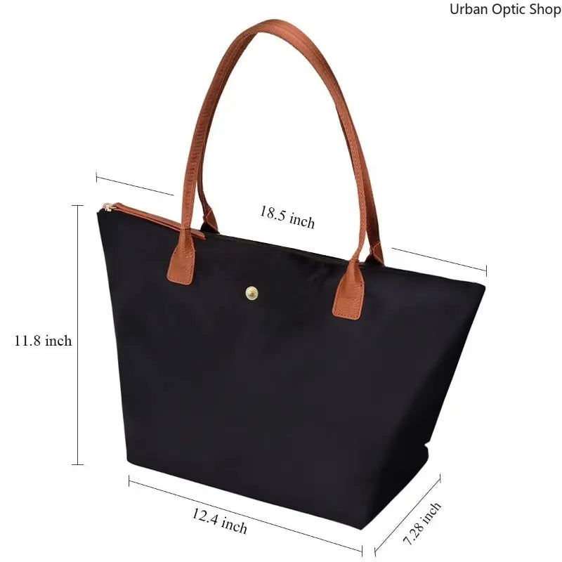 Women's Large Capacity Nylon Oxford Tote Bag with Contrast Leather Handles for Commuting and Daily Travel