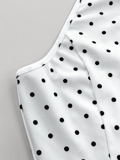 Summer Women'S Elegant Polka Dot Bodycon Dress, Fitted Waist Design, Stretchy Soft Fabric, Sleeveless Short Dress, All Seasons Wear