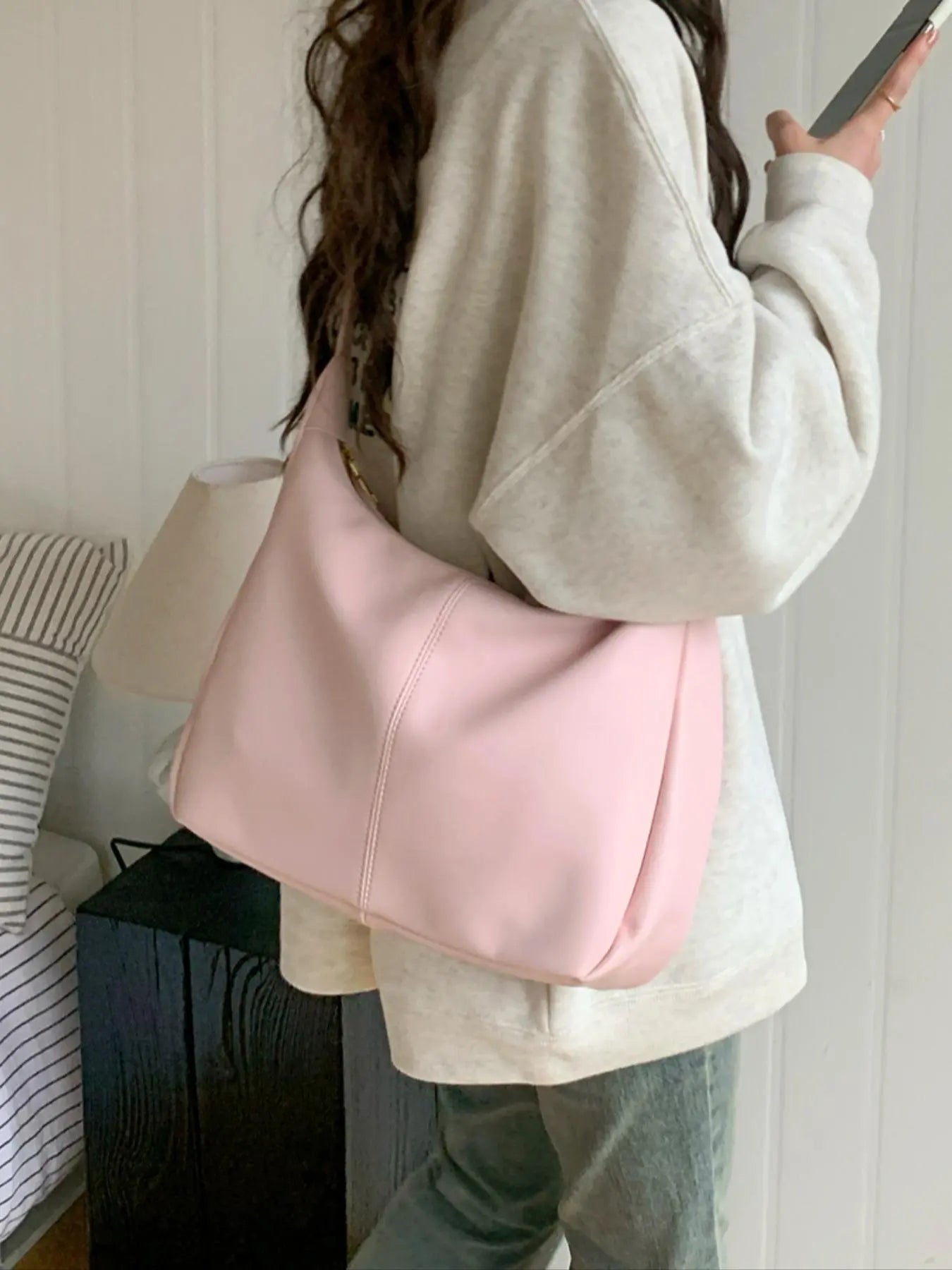 Women'S Solid Color Shoulder Bag, Back to School, Fashionable Large Capacity Crossbody Bag for Daily Used, Casual Trendy Versatile High-Quality Daily Commuting Bag