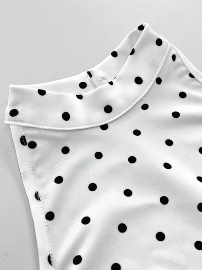Summer Women'S Elegant Polka Dot Bodycon Dress, Fitted Waist Design, Stretchy Soft Fabric, Sleeveless Short Dress, All Seasons Wear