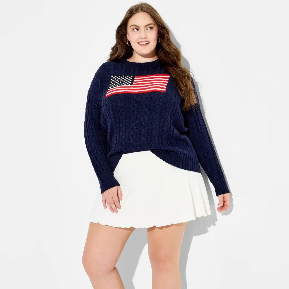 Women'S Crewneck American Flag Pullover Sweater - Wild Fable Light Flags
