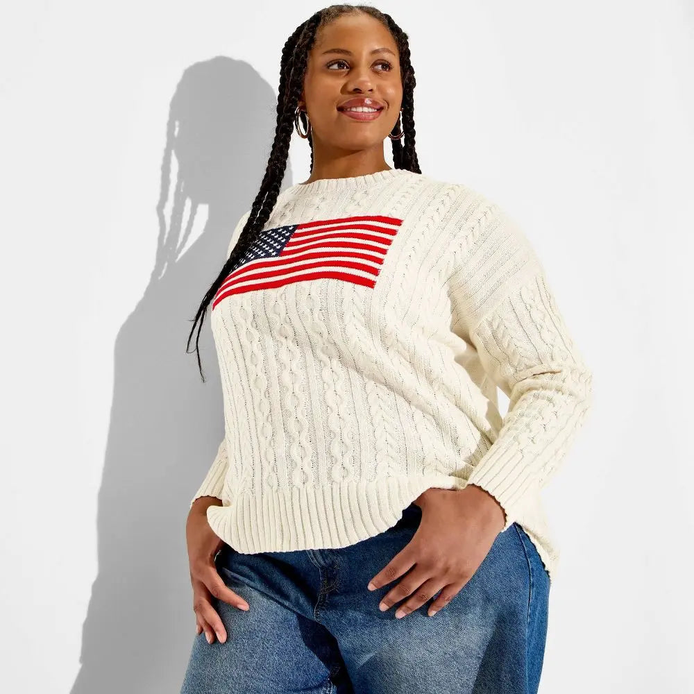 Women'S Crewneck American Flag Pullover Sweater - Wild Fable Light Flags