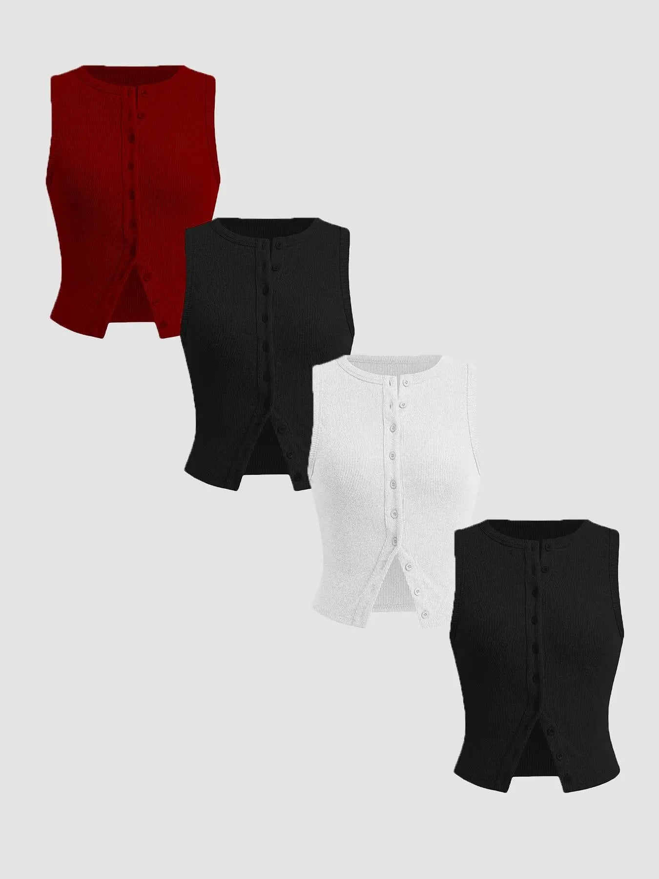 Women'S Plain Button Front Ribbed Tank Top, Casual Sleeveless round Neck Top for Daily Wear, Ladies Clothes for All Seasons