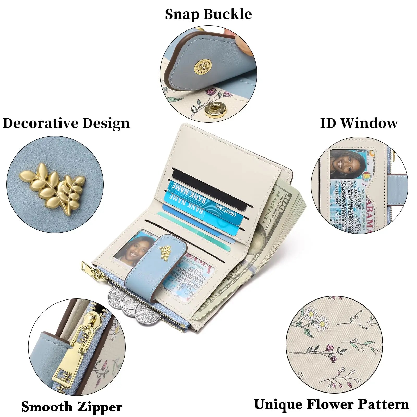 VTLASK RFID Blocking Floral PU Leather Long Wallet for Women - Large Card Holder with Zip Coin Pocket, Ideal Gift for Ladies