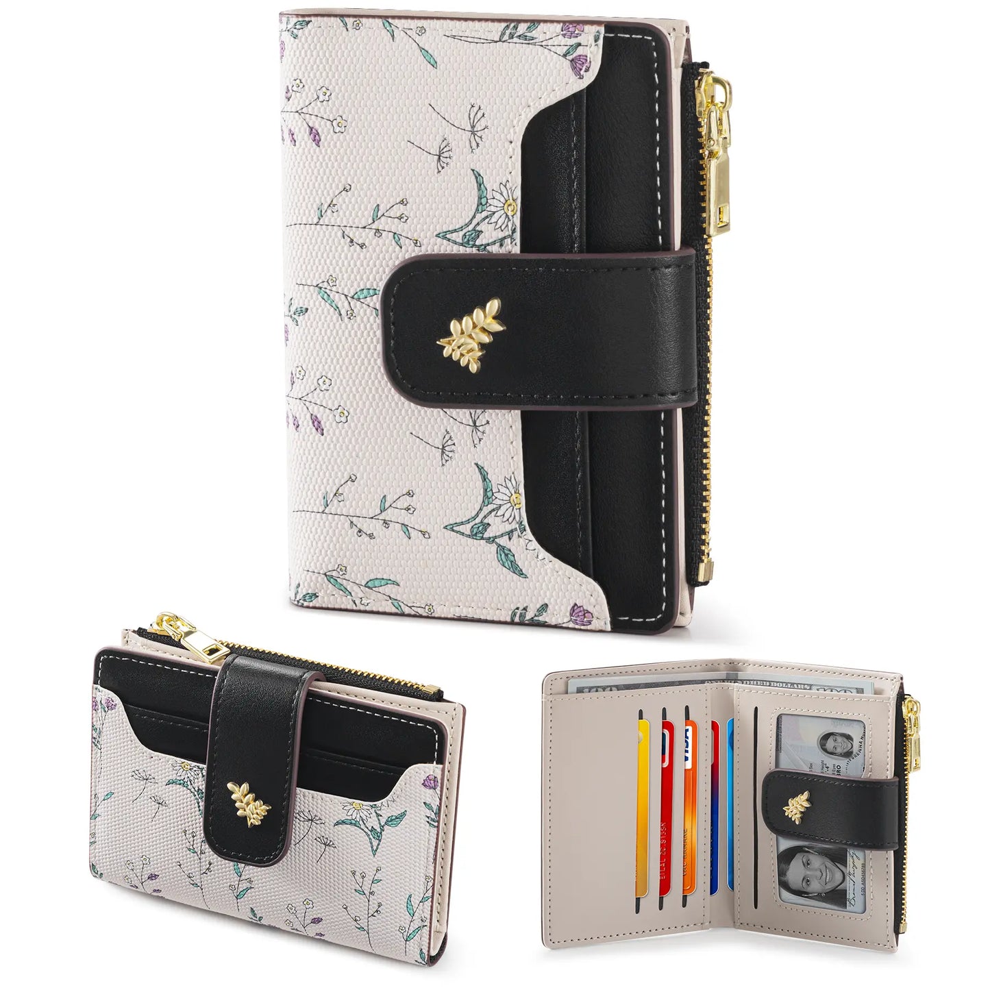 VTLASK RFID Blocking Floral PU Leather Long Wallet for Women - Large Card Holder with Zip Coin Pocket, Ideal Gift for Ladies