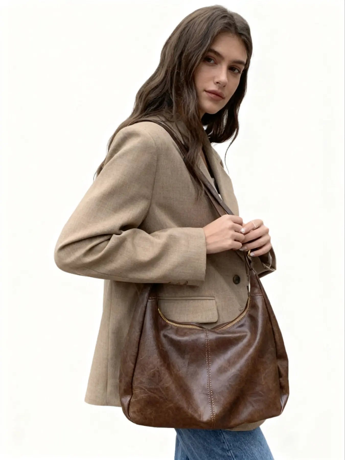 Women'S Solid Color Shoulder Bag, Back to School, Fashionable Large Capacity Crossbody Bag for Daily Used, Casual Trendy Versatile High-Quality Daily Commuting Bag