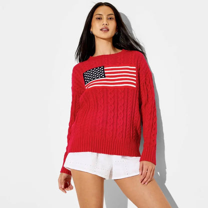 Women'S Crewneck American Flag Pullover Sweater - Wild Fable Light Flags
