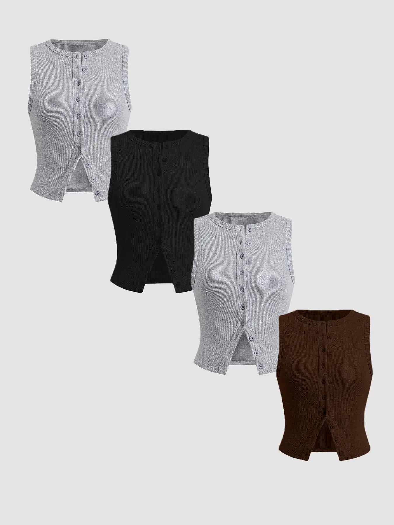 Women'S Plain Button Front Ribbed Tank Top, Casual Sleeveless round Neck Top for Daily Wear, Ladies Clothes for All Seasons