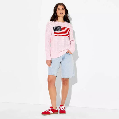 Women'S Crewneck American Flag Pullover Sweater - Wild Fable Light Flags