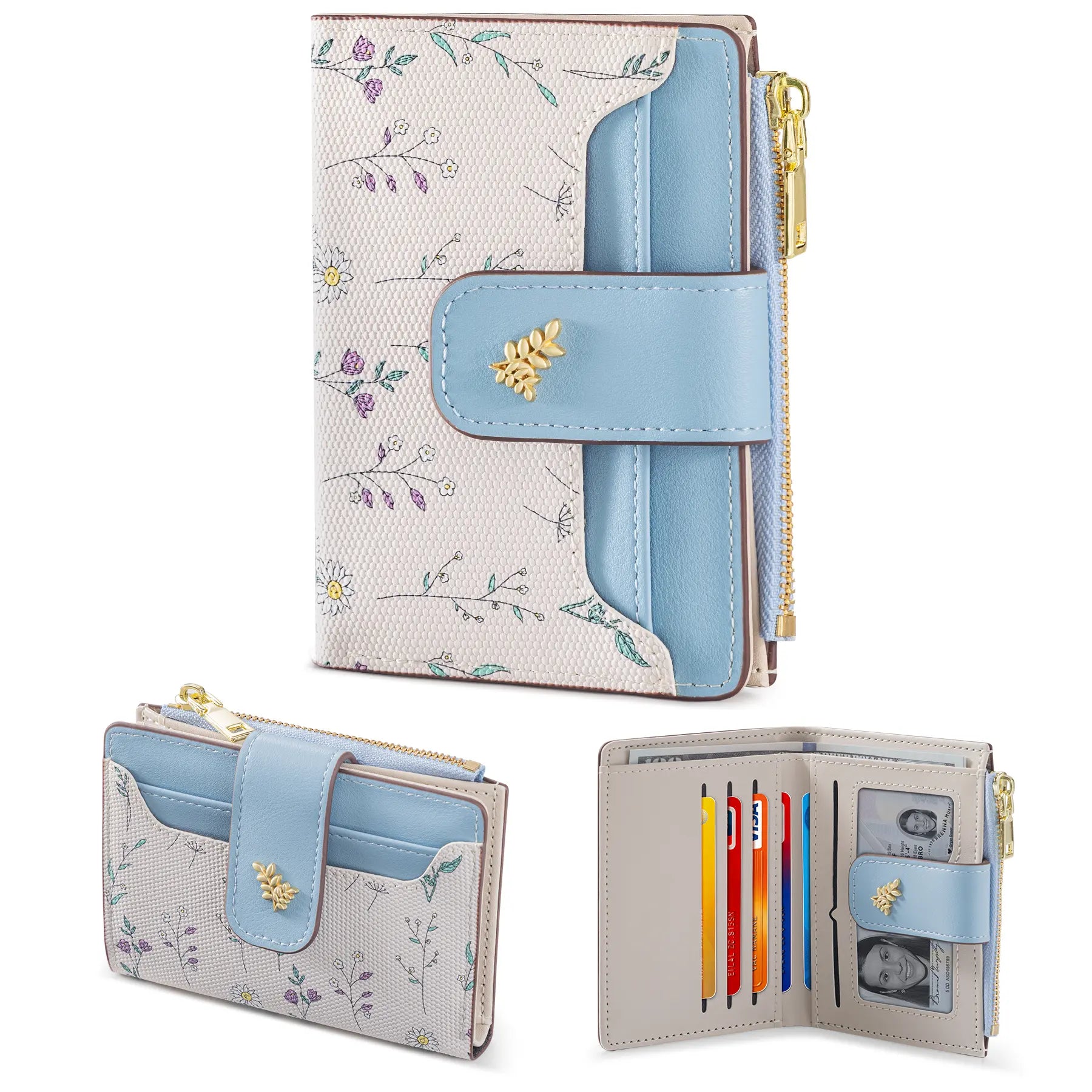 VTLASK RFID Blocking Floral PU Leather Long Wallet for Women - Large Card Holder with Zip Coin Pocket, Ideal Gift for Ladies