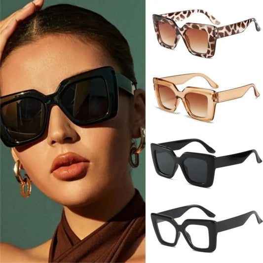 Women's 4-Piece Oversized Square Sunglasses - Semi-Rimless Chic Black Fashion Eyewear with Anti-UV Protection for Outdoor and Street Style