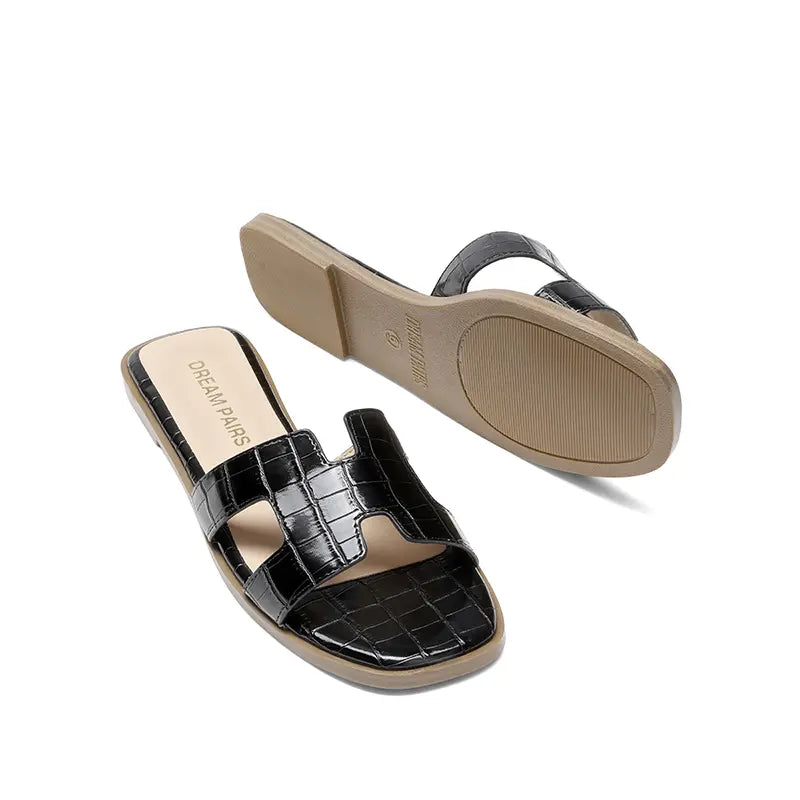 Dream Pairs Women's Cut-Out Strap Light Sole Comfort Slip-On Flat Slide Sandals for Spring and Summer Footwear