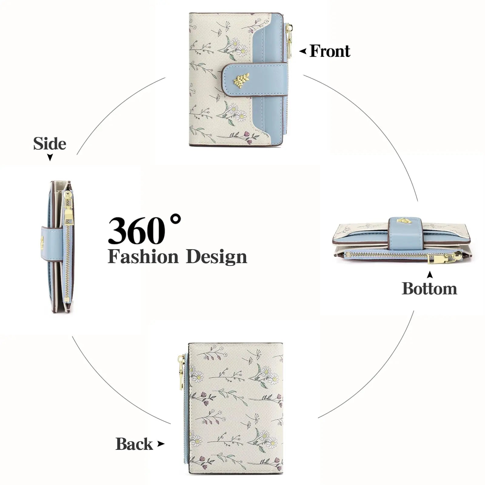 VTLASK RFID Blocking Floral PU Leather Long Wallet for Women - Large Card Holder with Zip Coin Pocket, Ideal Gift for Ladies